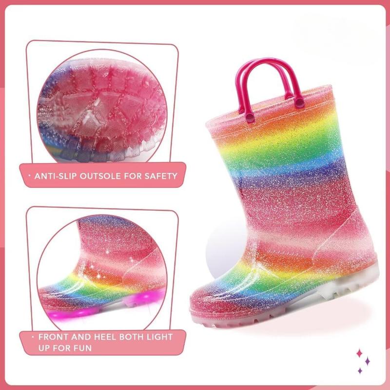 Waterproof Light Up Rain Boots Patterns and Glitter Boots with Handles