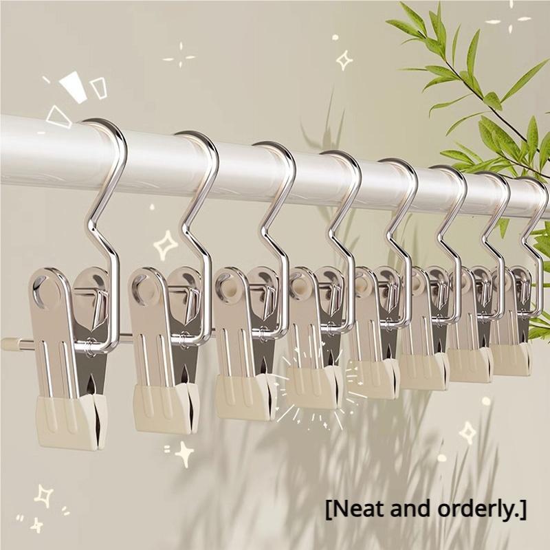 Stainless Steel Pant Clip, 12pcs set Multi-functional Pant Clip with Hook, Space-saving Closet Organizer, Durable Clothes Hanger for Home Use