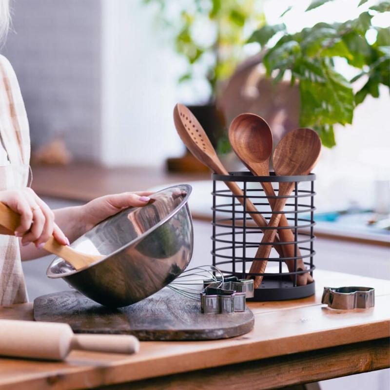 Round Kitchen Utensils Holder, Simple Durable Desktop Kitchen Utensil Holder, Kitchen Utensils Storage Basket, Kitchen Utensil Organizer, Kitchen Organizers