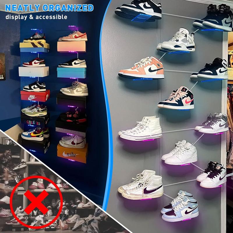 Floating Shoe Display Shelf Set of 6 with Lights, Glow Color Changing Shoe Wall Shelf, Levitating Sneaker Shelves, Display Your Top Shoes