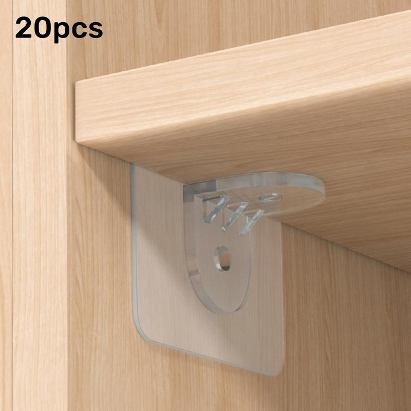 20pcs Clear Wall Mounted Hook, Self Adhesive Punch Free Cabinet Shelf Bracket, Shelf Support Peg for Home Bedroom Bathroom Kitchen, Shelf Support