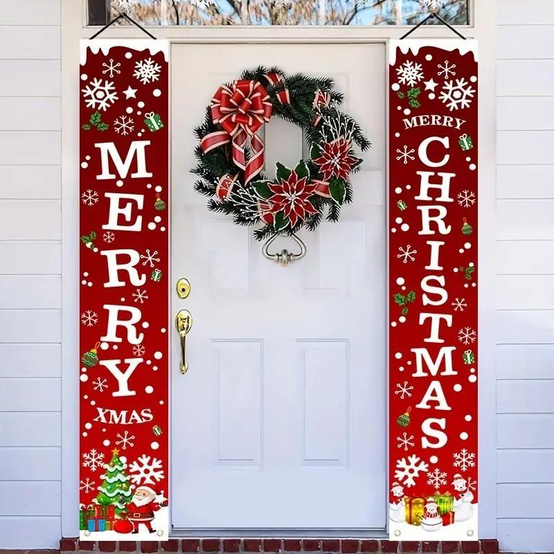 Christmas Themed Door Banner, 1 6 Pairs set Merry Christmas Door Hanging Banner, Outdoor & Indoor Decoration for Front Porch, Patio, Garage & Home