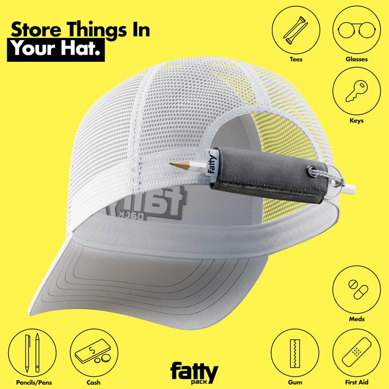 FATTYPACK A Fanny Pack for Your Hat - Attachable Storage Pocket for Hats - Store Cash, Medicine, Gum, Keys, Pencils, Pens, Golf Tees, Glasses, etc. - Wallet, Money Bag, Pouch