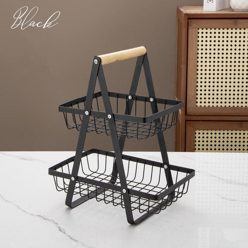 Multi-layer fruit basket kitchen three-layer hollow mesh hand basket living room dried fruit snacks storage basket shelves