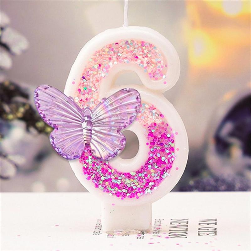 Butterfly Design Number Candle, 1 Count Butterfly Number Decorative Candle for Birthday Cake, Party Supplies