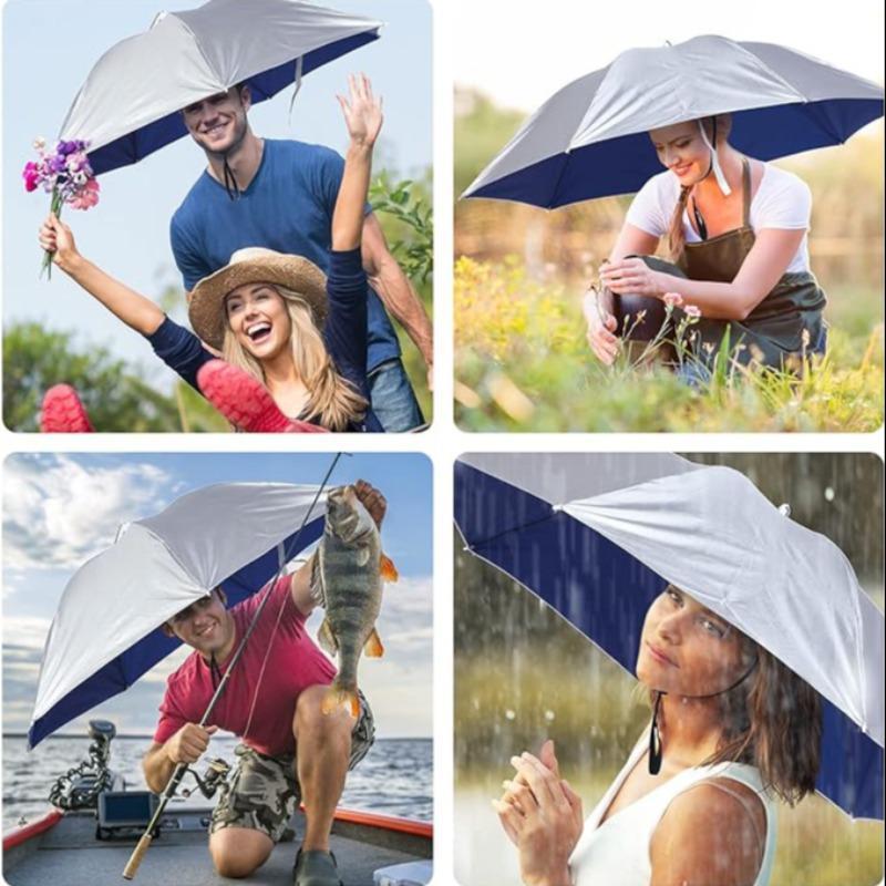 Uv Protection Umbrella Hat, Hands Free Adjustable Umbrella Cap, Sun Protection Folding Umbrella Hat for Fishing, Golf, Camping, Hiking, Beach, and Gardening, Beach Umbrella Summer Umbrella, Fishing Accessories