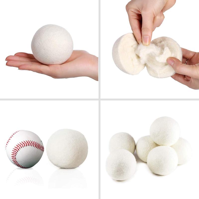 XL Size Wool Dryer Balls - 6 Pack, 100% Organic Premium New Zealand Wool, No Fillers, Anti Static, Lint Free, White - Laundry