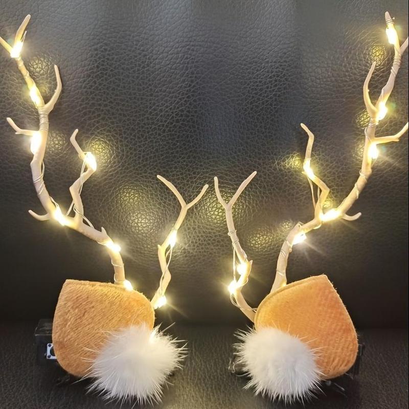 Christmas LED Light Up Deer Antler Headband, 2 Counts 1 Pair Battery Powered Antler Headband, Photo Prop, Festive & Party Supplies