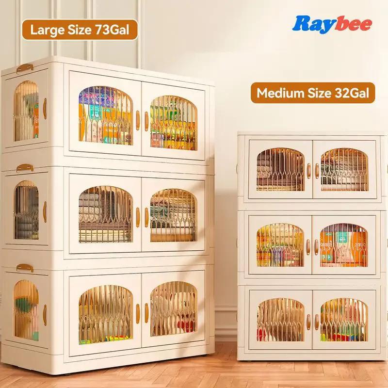 Large Capacity Removable Storage Containers with Lids - Collapsible Storage Bins with Wheels and Doors