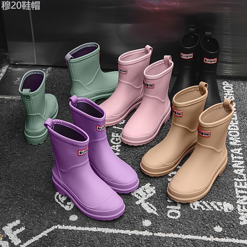 Fashion Solid Color Waterproof And Non-slip Rain Boots, Comfortable Medium Tube Rain Boots, Women's Footwear