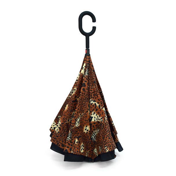 Umbrella - Brown Leopard Print Double Layer Inverted