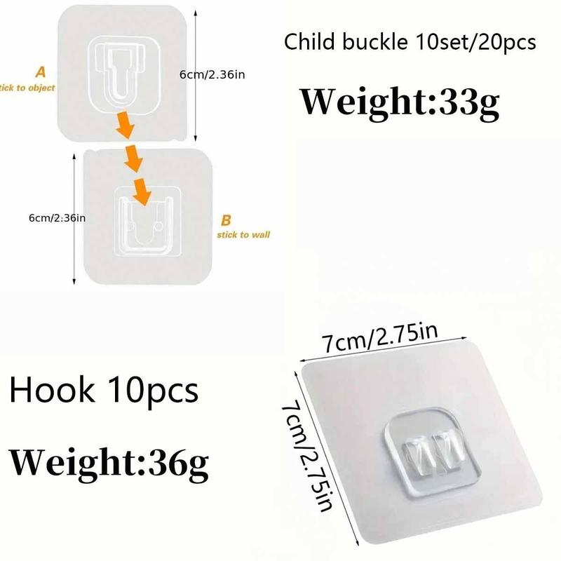 Clear Adhesive Hook, 10 20pcs Wall Mounted Sticky Hook, Self-adhesive Hook, Multi-purpose Adhesive Wall Hook for Home Kitchen Bathroom