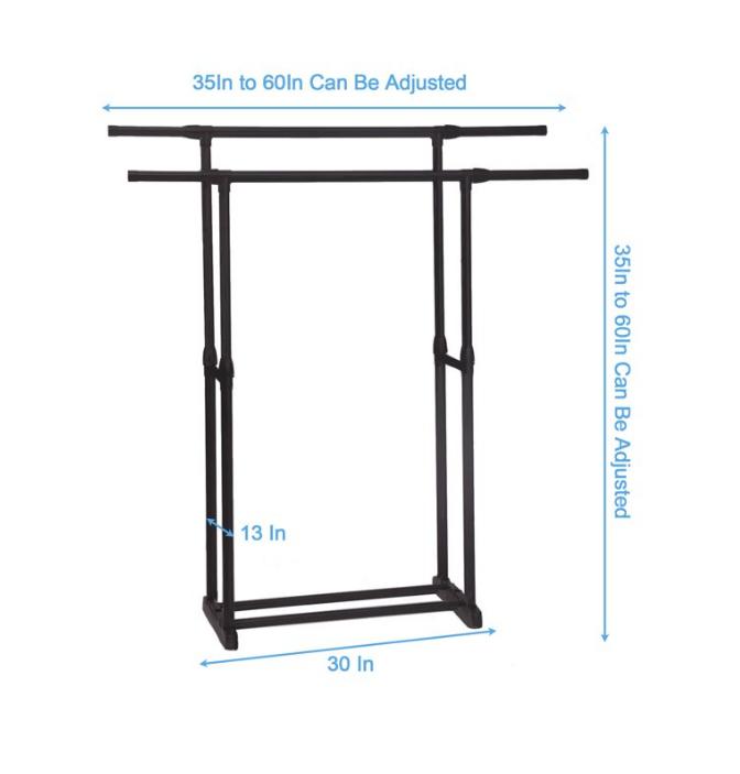 Double Rod Adjustable Rolling Clothes Rack with Lower Storage - High Quality Steel, Perfect for Laundry Rooms and Bedrooms