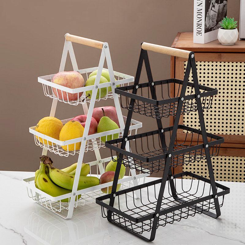 Multi-layer fruit basket kitchen three-layer hollow mesh hand basket living room dried fruit snacks storage basket shelves