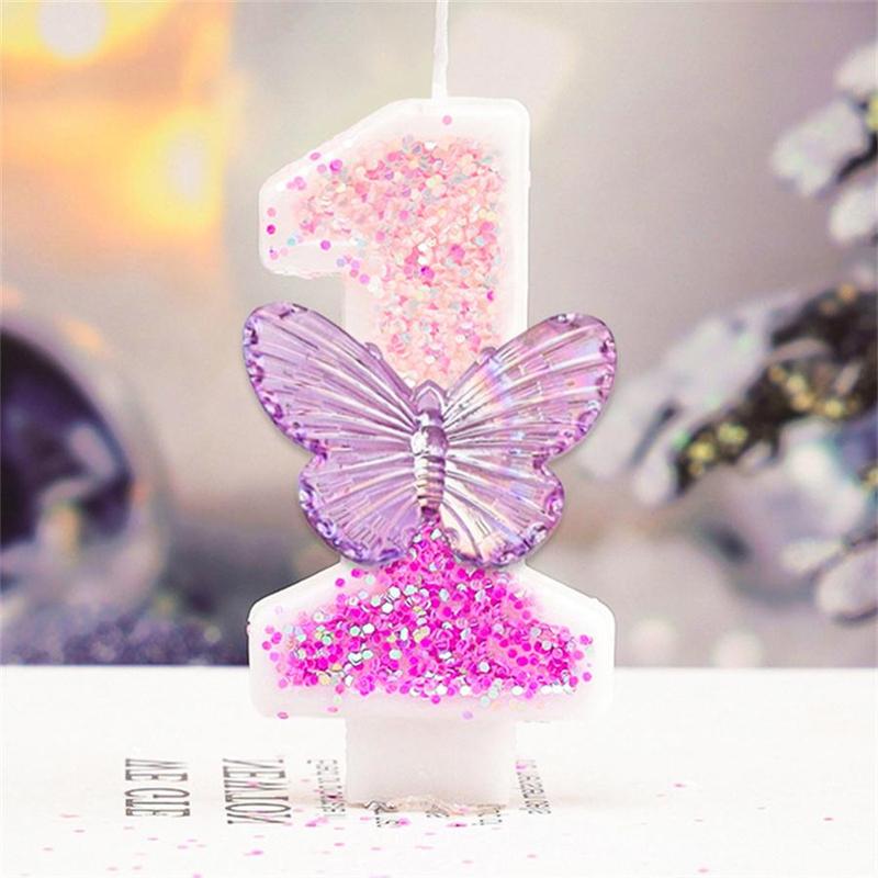 Butterfly Design Number Candle, 1 Count Butterfly Number Decorative Candle for Birthday Cake, Party Supplies