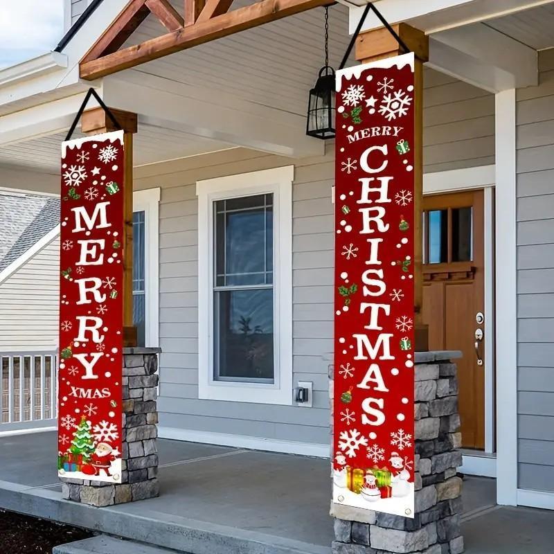 Christmas Themed Door Banner, 1 6 Pairs set Merry Christmas Door Hanging Banner, Outdoor & Indoor Decoration for Front Porch, Patio, Garage & Home