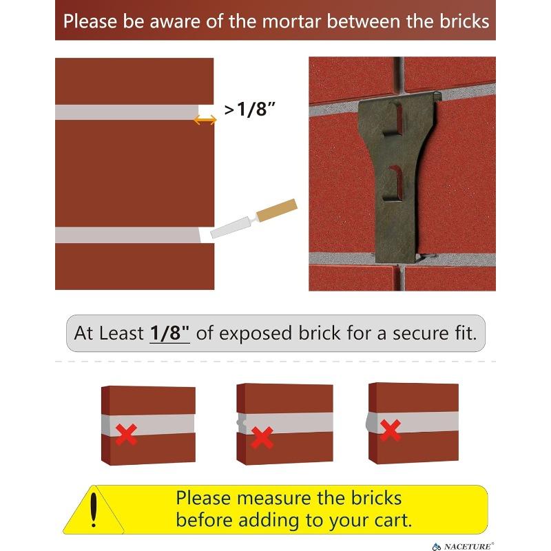 Brick Hook Clips (4 Pack) - Require More Than 1 8” Brick Wall Cement Gap Fits 2-1 4 to 2-2 5 Inch Bricks Outdoor Brick Hangers Wall Clips for Hanging - Mounting to Brick without Drilling