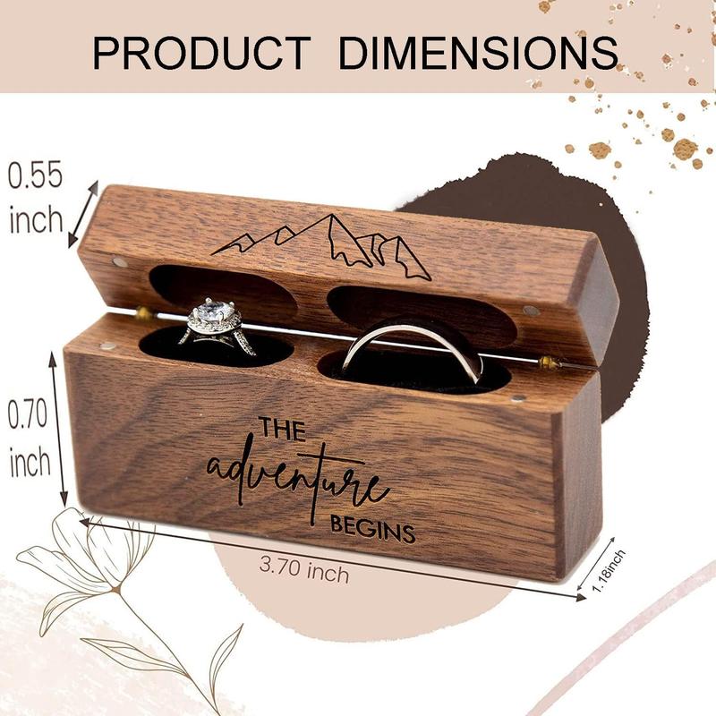 Wood Ring Box for Wedding Ceremony-Engagement Wooden Ring Bearer Box Wedding Accessories,Ring Boxes for Two Rings Case,Rustic Keepsake Engraved Wedding Ring Holder Gift