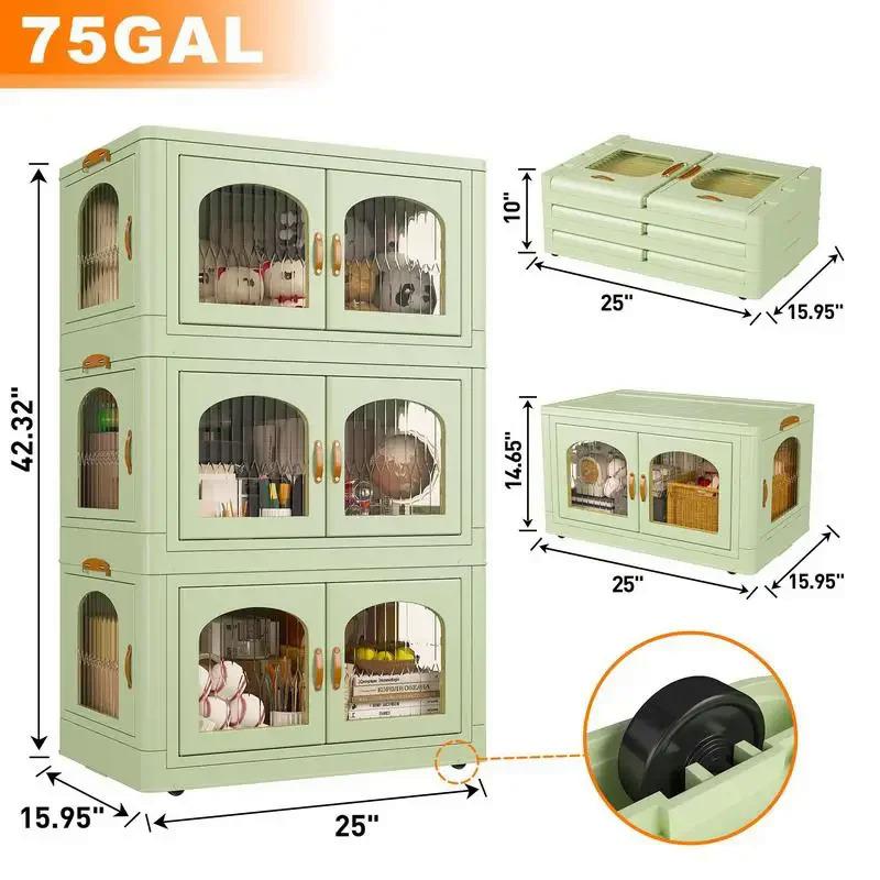 Large Capacity Removable Storage Containers with Lids - Collapsible Storage Bins with Wheels and Doors