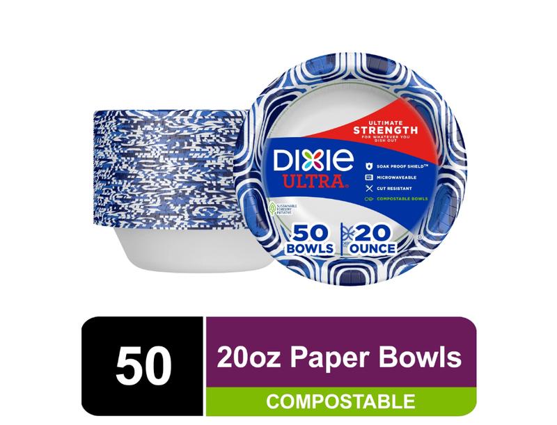 Ultra Disposable Paper Bowls, 20 Oz, Multi-Color,Compostable, 50 Count