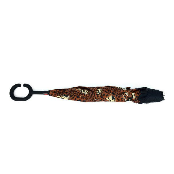 Umbrella - Brown Leopard Print Double Layer Inverted