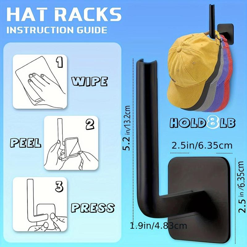 Wall Mounted Hat Storage Hook, 4 Counts Self Adhesive Hat Holder, Multifunctional Home Organizer for Entryway, Bathroom, Bedroom