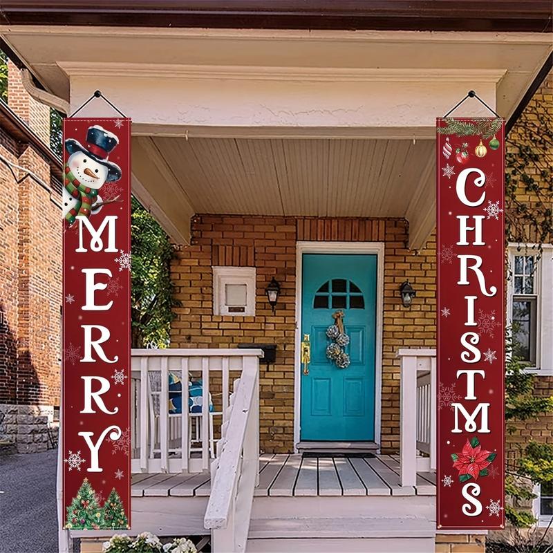 2-Pack Merry Christmas Banner-Snowman and Christmas Tree Pattern, 12X70.8 Inches, Polyester Material, No Power Supply, Suitable for Room Decoration, Ideal for Front Door Wall Courtyard, Outdoor Use