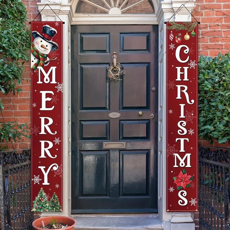 2-Pack Merry Christmas Banner-Snowman and Christmas Tree Pattern, 12X70.8 Inches, Polyester Material, No Power Supply, Suitable for Room Decoration, Ideal for Front Door Wall Courtyard, Outdoor Use