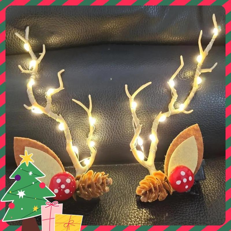 Christmas LED Light Up Deer Antler Headband, 2 Counts 1 Pair Battery Powered Antler Headband, Photo Prop, Festive & Party Supplies