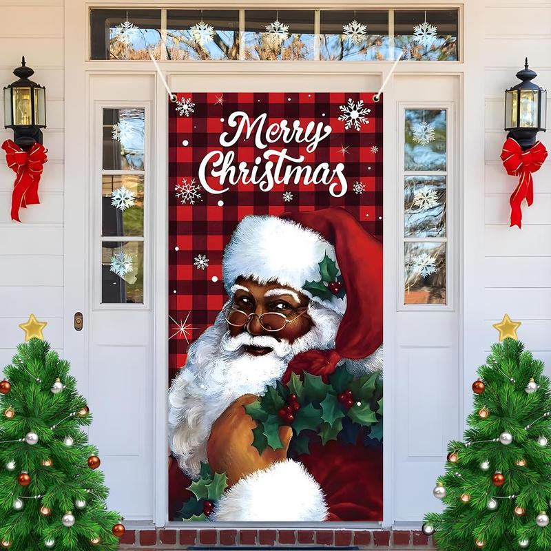 Merry Christmas Door Banner, 1 Count Santa Claus Pattern Door Hanging Banner with 4 Grommets, Festive & Party Supplies for Home Living Room Bedroom