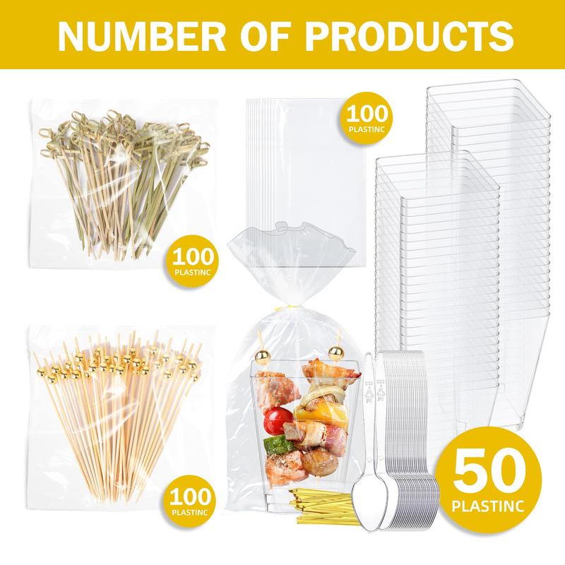 tchrules 50 Sets of Plastic Charcuterie Cups with Sticks Clear Appetizer Cups with Cocktail Picks Disposable Dessert Cups Fruit Cups for Party Wedding