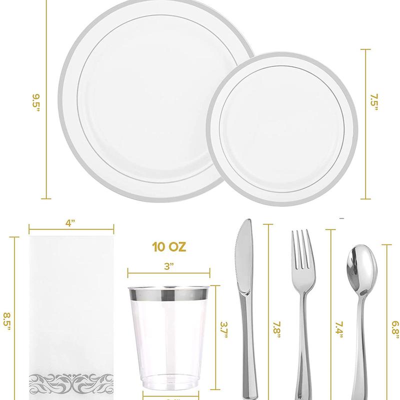 175 One Suit Foreign Trade Tableware Disposable Golden Edge Plate Wine Glass Knife, Fork and Spoon PS Hard Plastic Fruit Hollow Plate