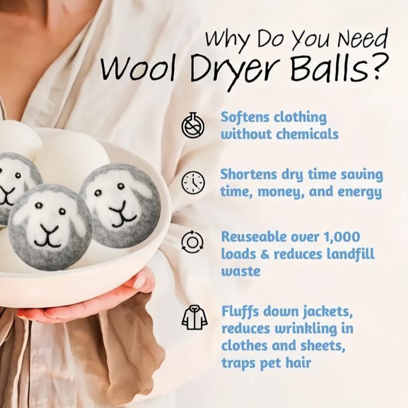 Wool Drying Ball, 3 Counts Reusable Laundry Natural Fabric Softener for Reduce Drying Time and Wrinkles, Laundry Tools & Accessories