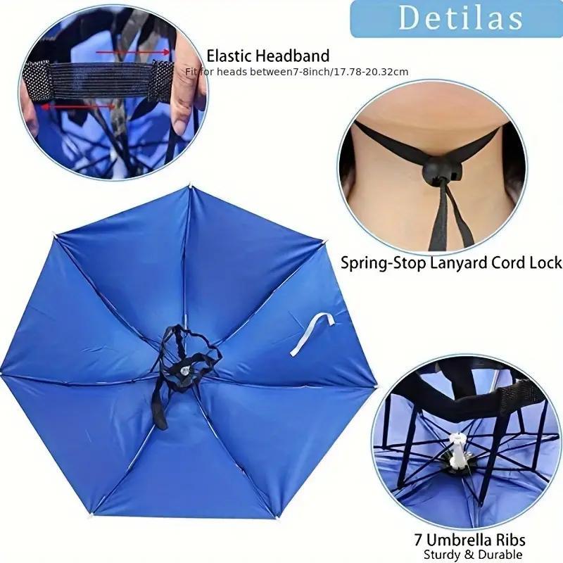 Uv Protection Umbrella Hat, Hands Free Adjustable Umbrella Cap, Sun Protection Folding Umbrella Hat for Fishing, Golf, Camping, Hiking, Beach, and Gardening, Beach Umbrella Summer Umbrella, Fishing Accessories