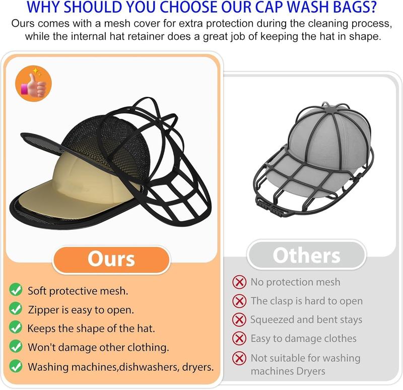 Hat Washer Cage for Baseball Caps, Sturdy Cleaning Protector with Frame Cage and Laundry Bag, Washing Machine Safe Hat Cleaner and Organizer, Suitable for Adult and Kids' Caps - 1-Pack