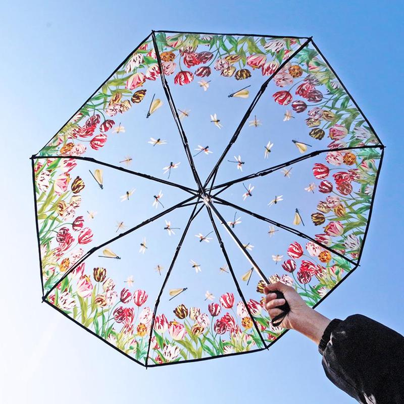 Fashionable Transparent Umbrella, Creative Automatic 3-fold Umbrella, Lightweight & Waterproof Umbrella for All-weather Protection