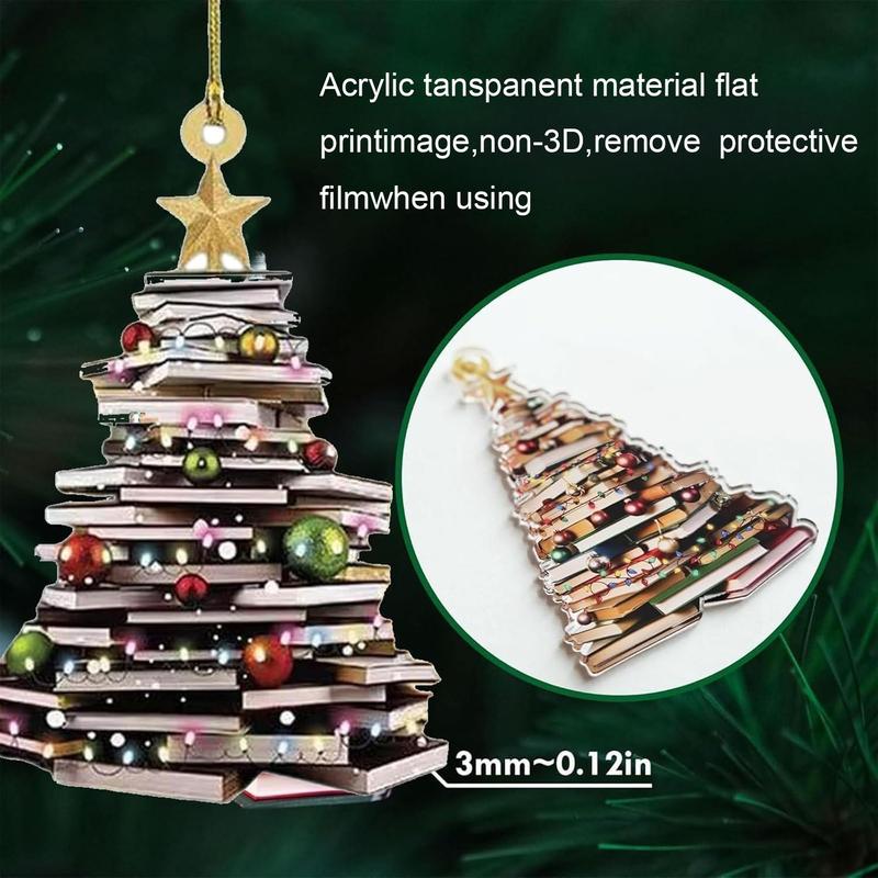 Christmas Tree Shaped Bookshelf Pendant, 2 Counts set Book Stacking Pattern Decoration, Bookshelf Decor Ornaments, Christmas Decorations