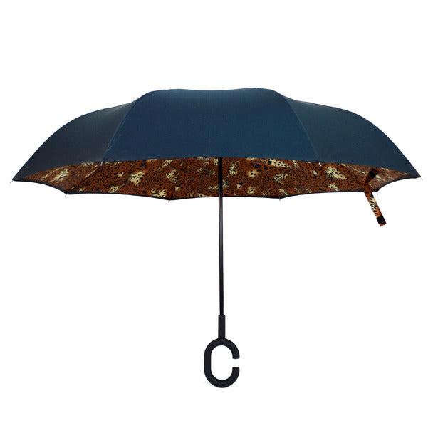 Umbrella - Brown Leopard Print Double Layer Inverted