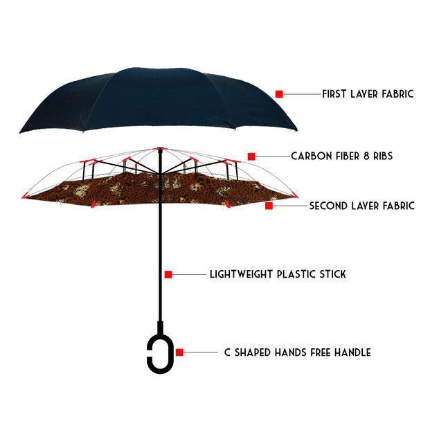 Umbrella - Brown Leopard Print Double Layer Inverted