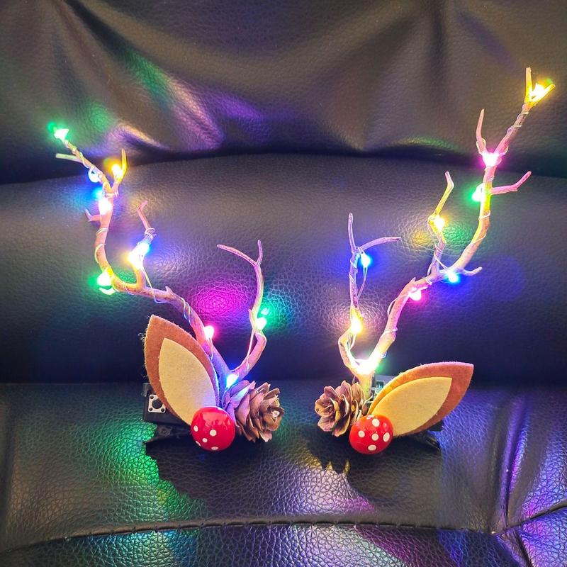 Christmas LED Light Up Deer Antler Headband, 2 Counts 1 Pair Battery Powered Antler Headband, Photo Prop, Festive & Party Supplies