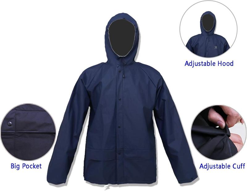 Ultra-Lite Rain Coat with Pants for Men Women Waterproof Rain Suit for Sport(Navy,M-XXXL) Raincoat Solid Color Hooded Waterproof Rain Poncho