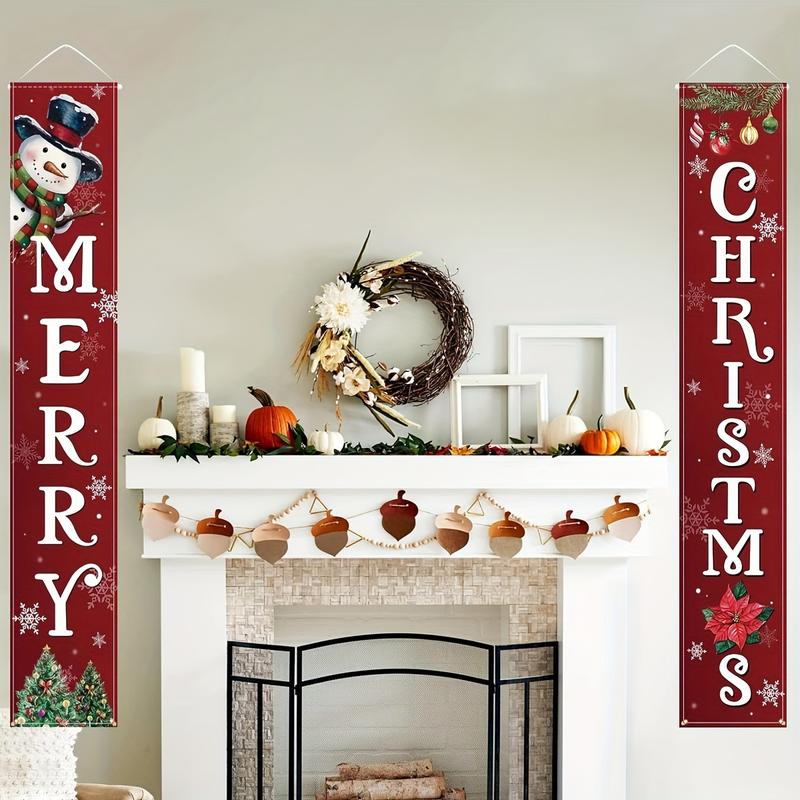 2-Pack Merry Christmas Banner-Snowman and Christmas Tree Pattern, 12X70.8 Inches, Polyester Material, No Power Supply, Suitable for Room Decoration, Ideal for Front Door Wall Courtyard, Outdoor Use