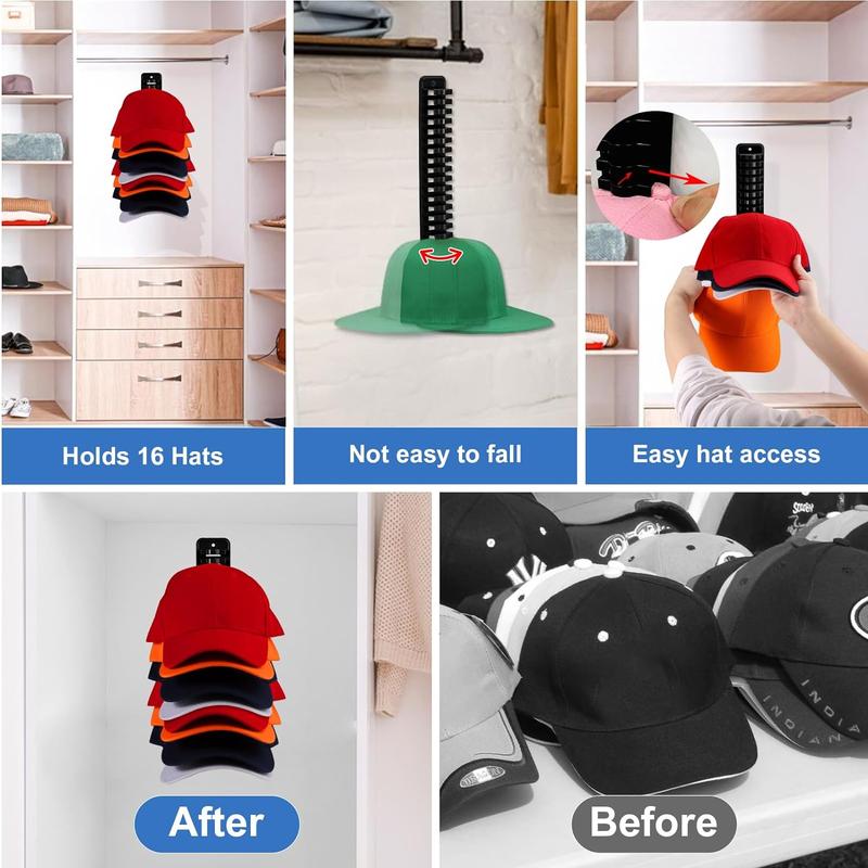 Baseball Cap Storage Solution: One Pack of Adhesive Hat Hooks for Wall, Cap Rack Holds Up to 16 Hats, Ideal for Displaying and Organizing Hats on Doors or in Closets, Patent Pending