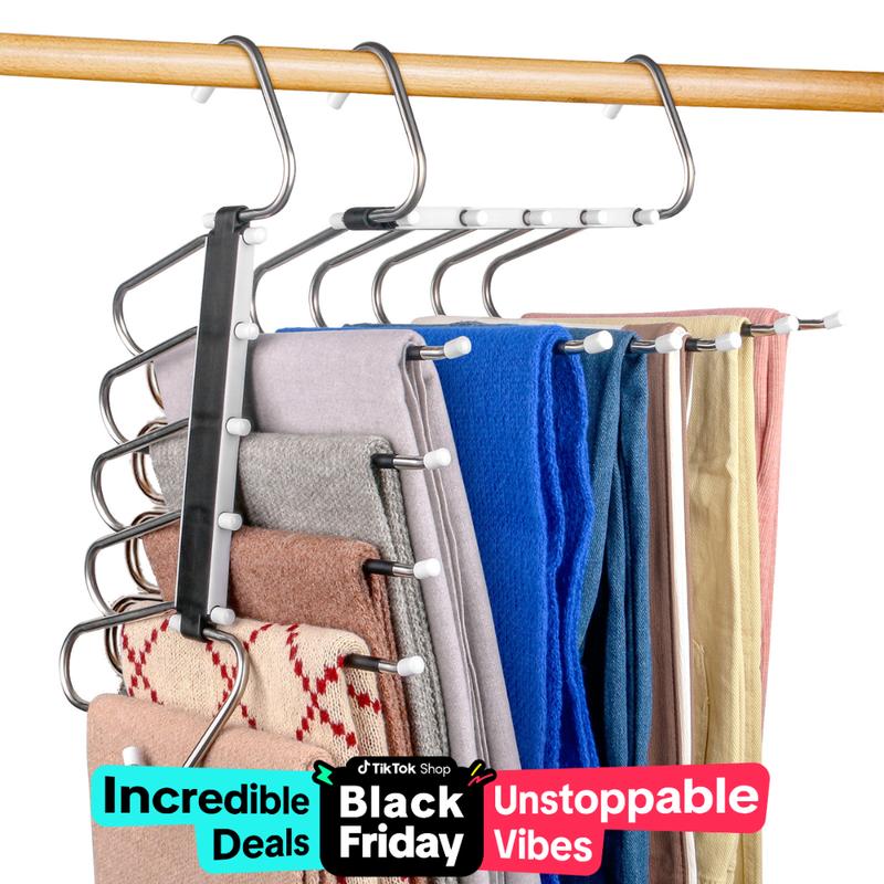 MECHEER 2 Pack Space Saving Pants Hangers with 5 Layers, Non-Slip Stainless Steel Jean Hangers for Closet Organizers and Storage Hanging