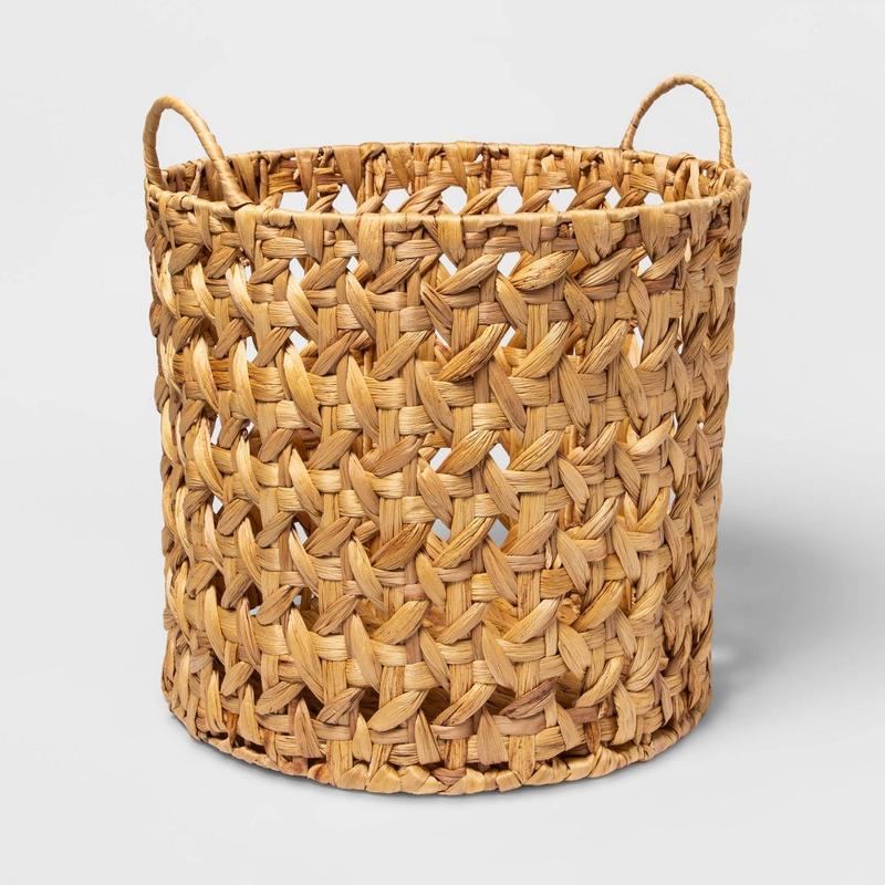 Woven Natural Decorative Cane Pattern Floor Basket - Threshold