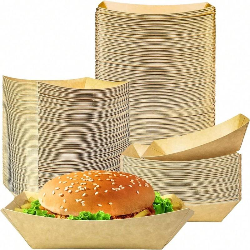 Disposable Food Serving Tray, 25 50 100pcs Kraft Paper Food Boat Tray, Oil-proof Food Take Out Tray for Concession Food and Condiments