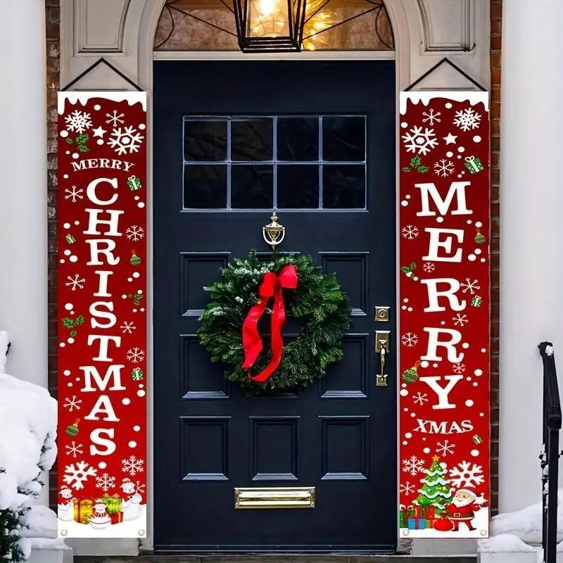 Christmas Themed Door Banner, 1 6 Pairs set Merry Christmas Door Hanging Banner, Outdoor & Indoor Decoration for Front Porch, Patio, Garage & Home