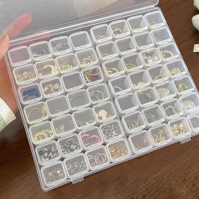 56-grid Transparent Plastic Storage Box, 1 Count Dustproof Multi-grid Jewelry Organizer, Desktop Storage Container For Jewelry DIY Craft