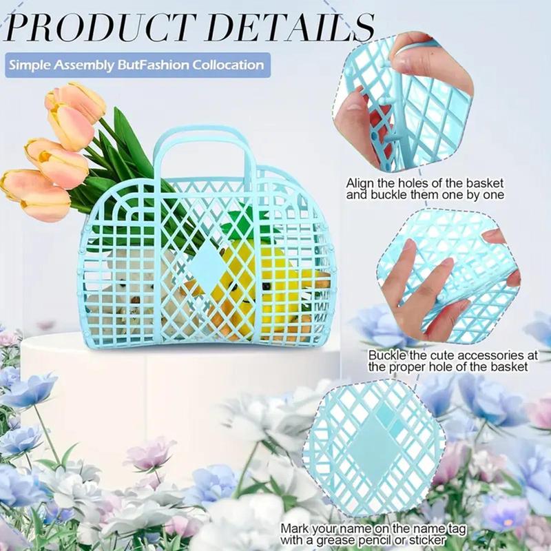 Random Color Plastic Storage Basket, 2 Counts Multifunctional Diamond Pattern Storage Basket with Handle, Home Organizer for Party, Beach, Bathroom