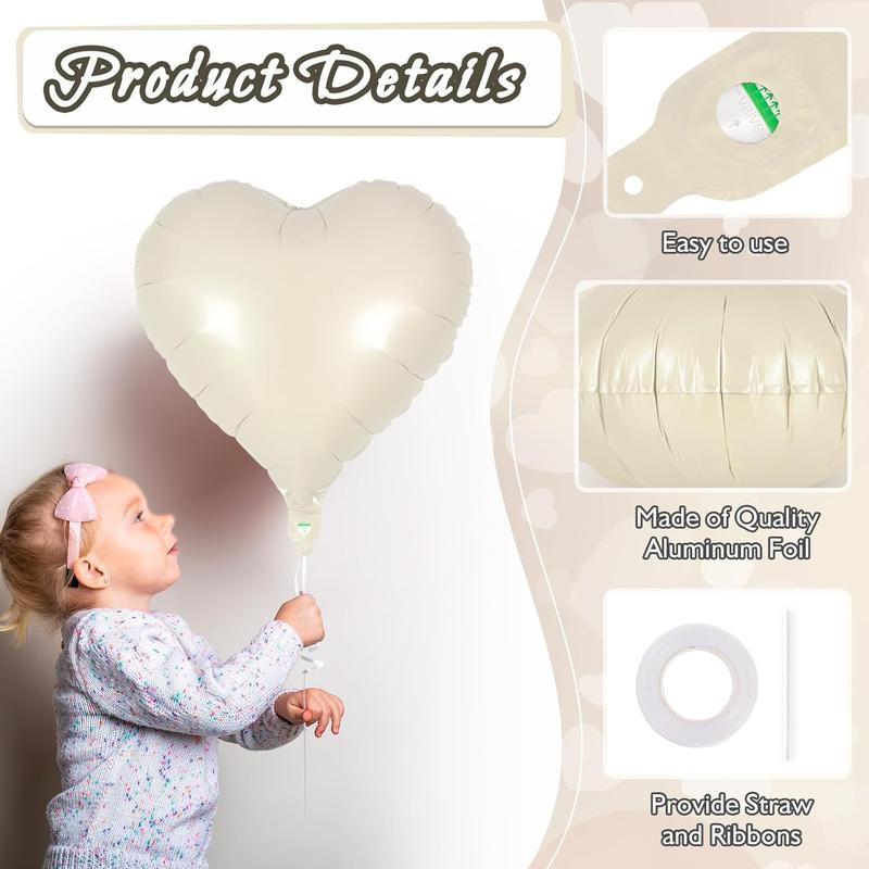 12 count Cream Heart Balloons,18 Inch Cream White Heart Shape Foil Balloons Love Balloons Valentine Balloons for Birthday Party Wedding Engagement Party  Shower Valentine Day Decorations (cream)